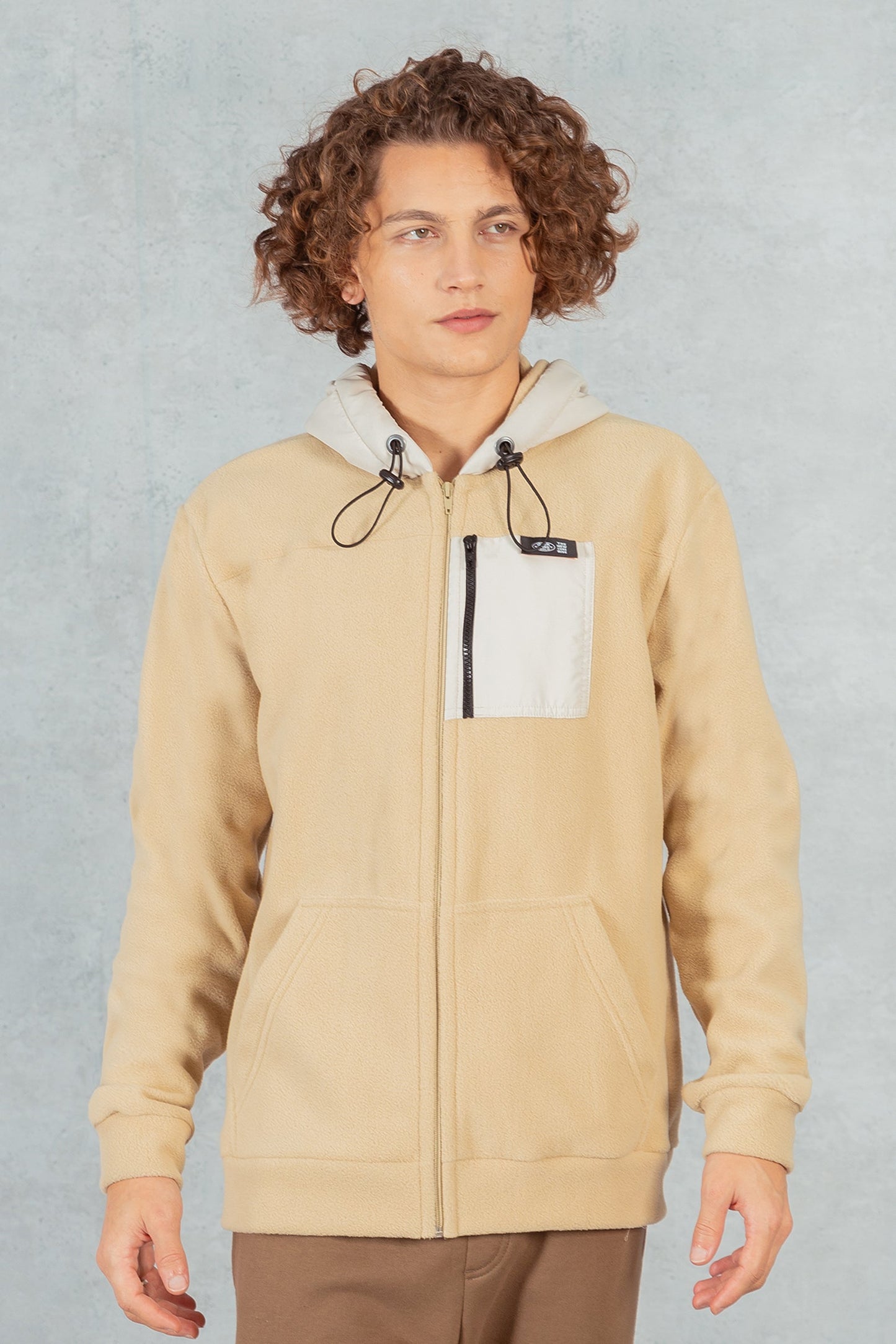 Poleron Full Zipper Fleece Suqare Beige Overcore