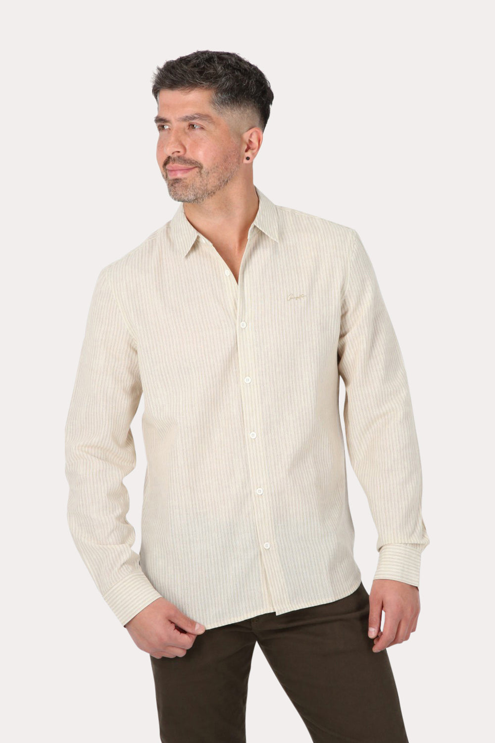 Camisa ML Fake Linho Tucuma Beige Gangster