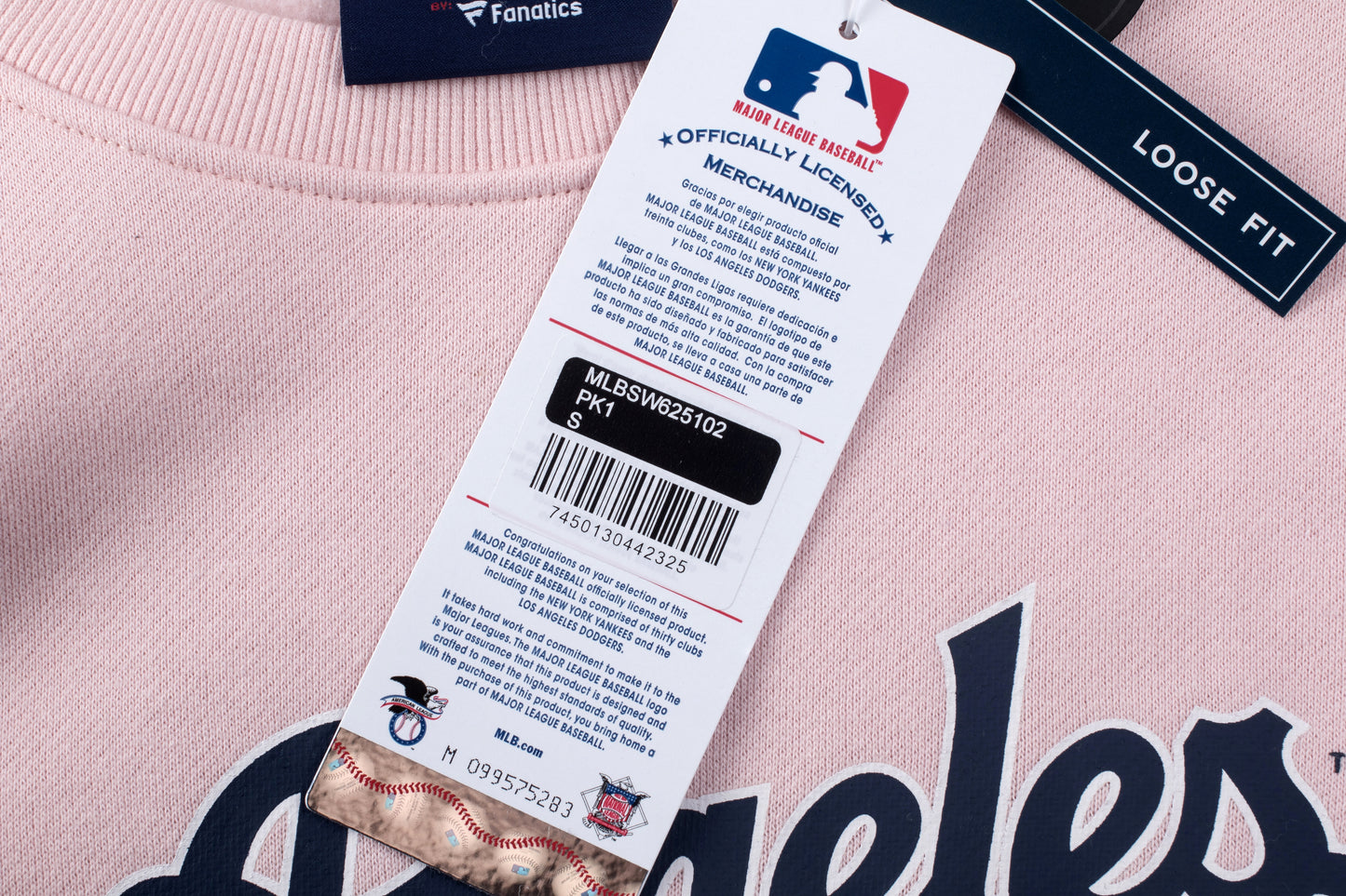 Poleron Crew MLB Dodgers Front Wordmark Print Loose Fit Rosa