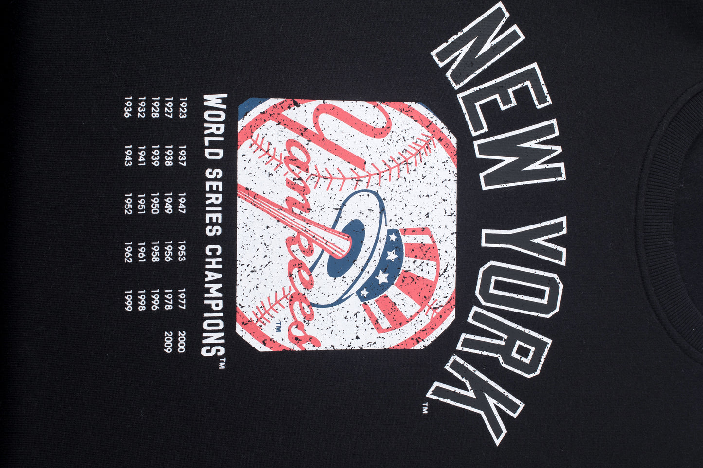 Poleron Crew MLB Yankees Front Wordmark Print Loose Fit Negro