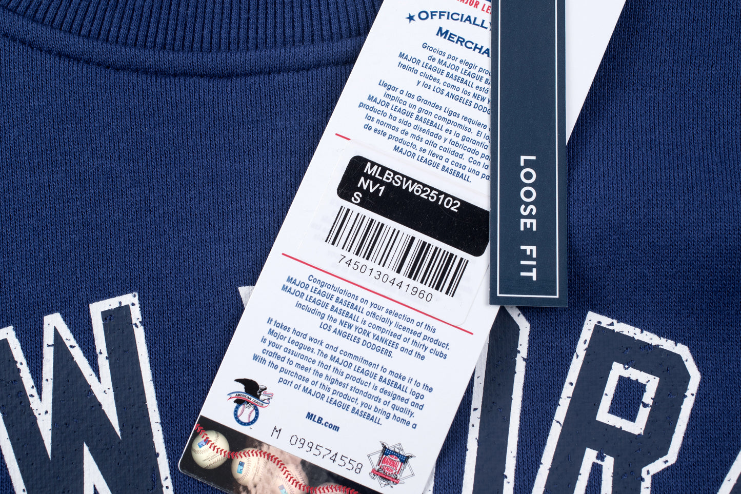 Poleron Crew MLB Yankees Front Wordmark Print Loose Fit Azul