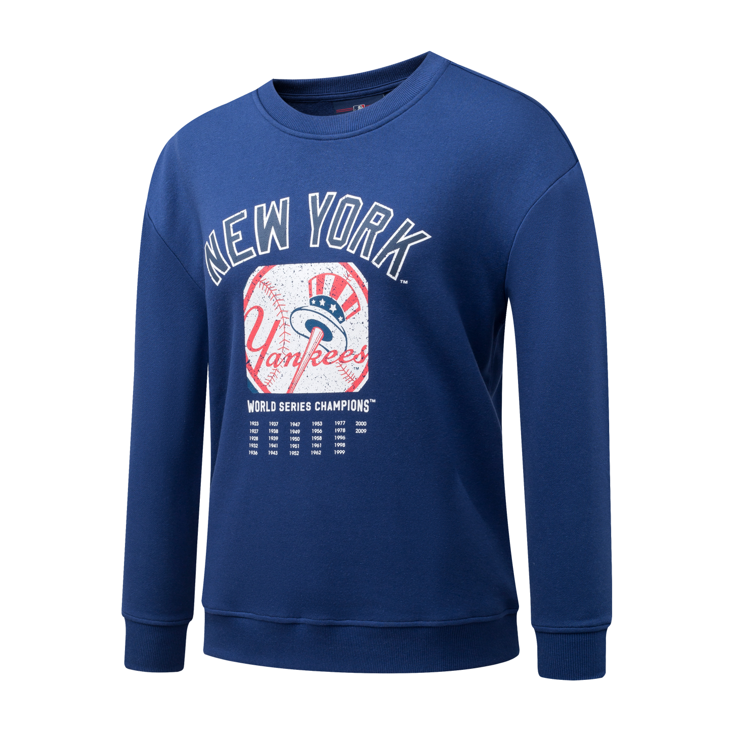 Poleron Crew MLB Yankees Front Wordmark Print Loose Fit Azul