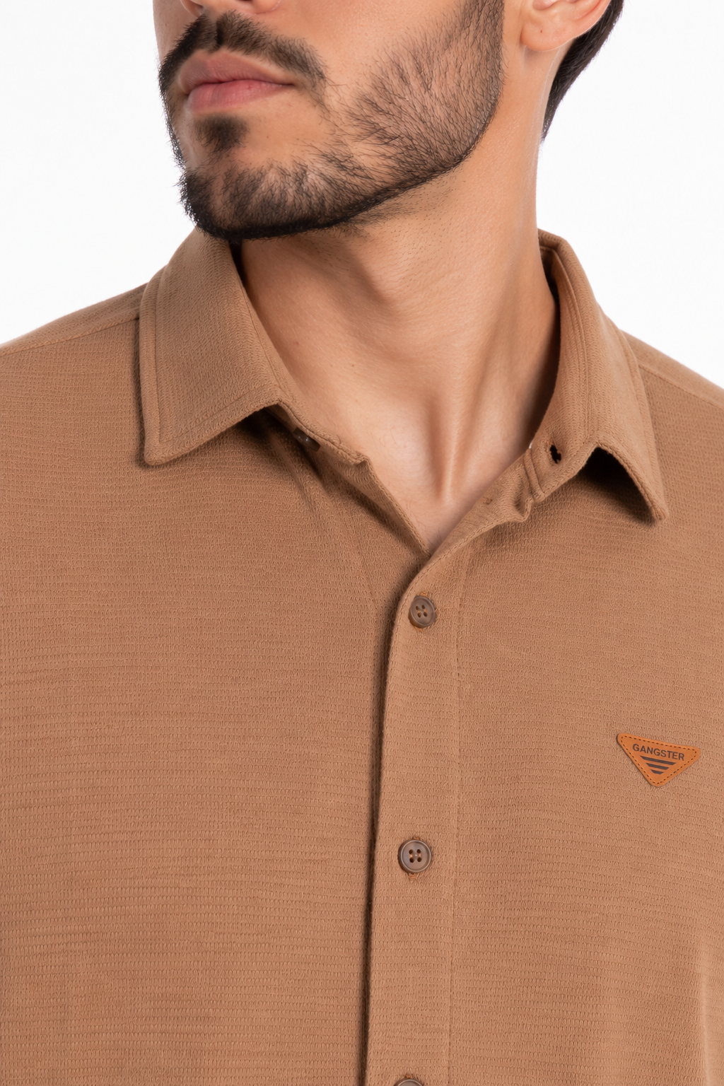 Plus Camisa Camisa Textura Mont Café
