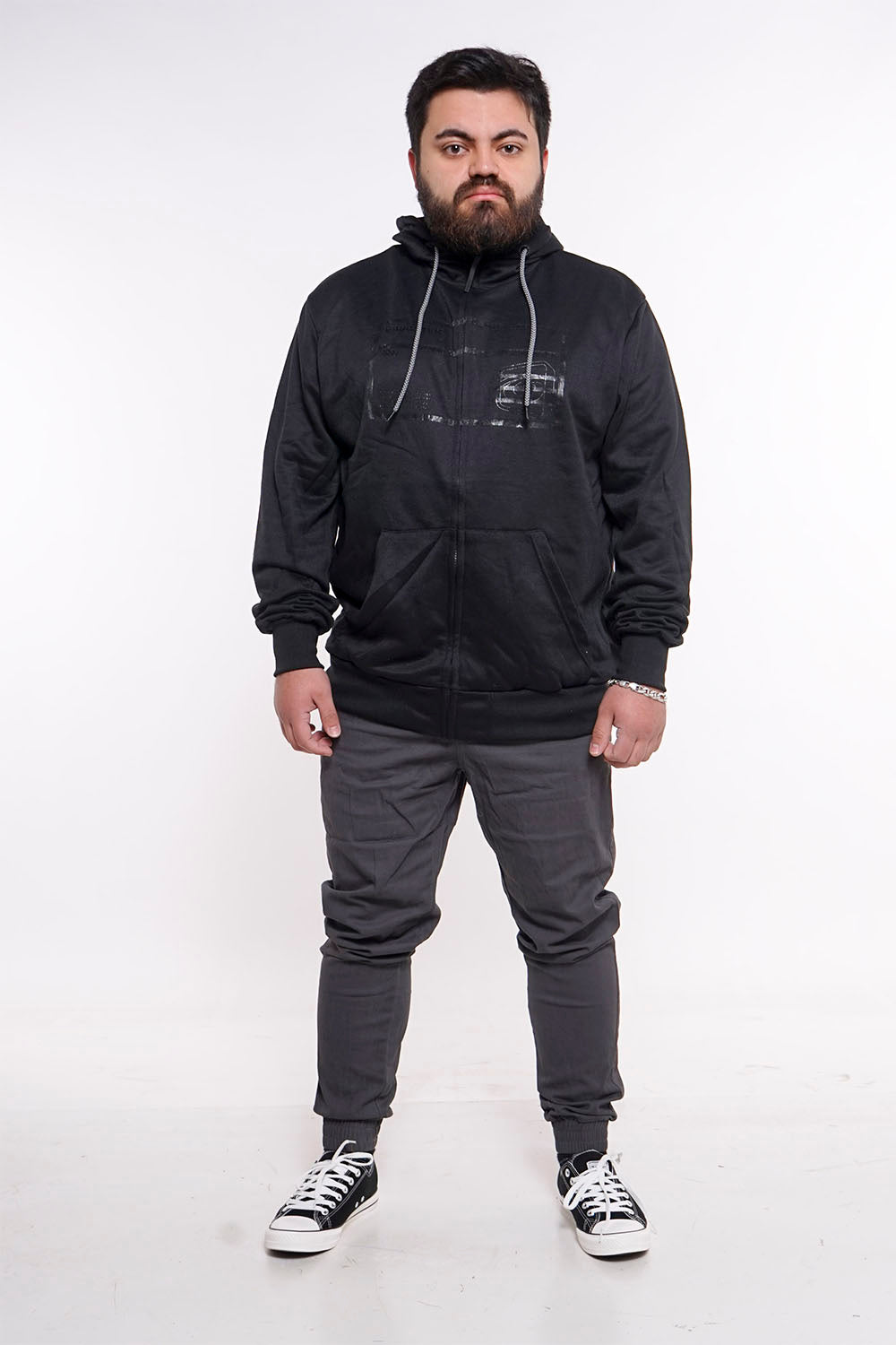 Plus Poleron Full Zipper Sili Negro Gangster