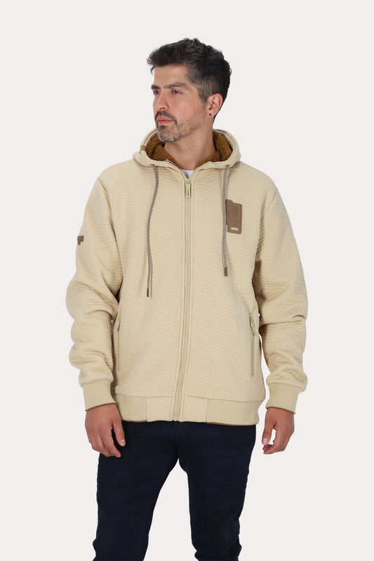 Poleron Full Zipper Jacquard Sherpa Nebula Beige Gangster