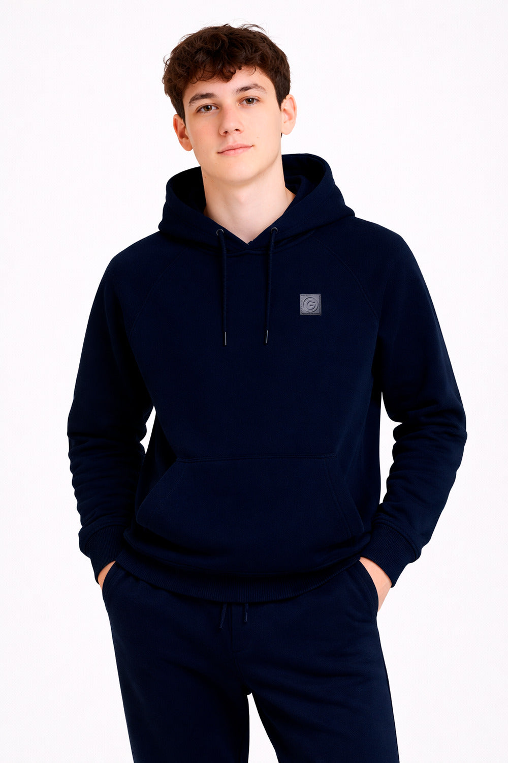 Polerón Hoodie Fleece Base Azul Marino