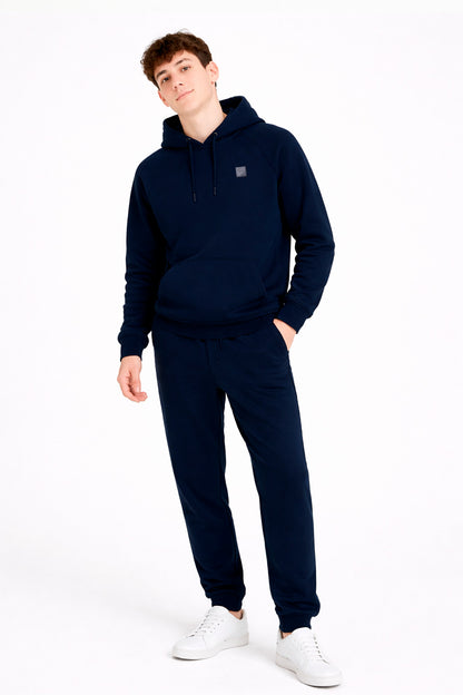 Polerón Hoodie Fleece Base Azul Marino