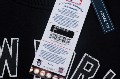 Poleron Crew MLB Yankees Front Wordmark Print Loose Fit Negro