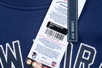 Poleron Crew MLB Yankees Front Wordmark Print Loose Fit Azul