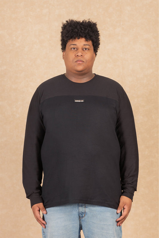 Plus Polera Ml Basica Rib Negro Gangster