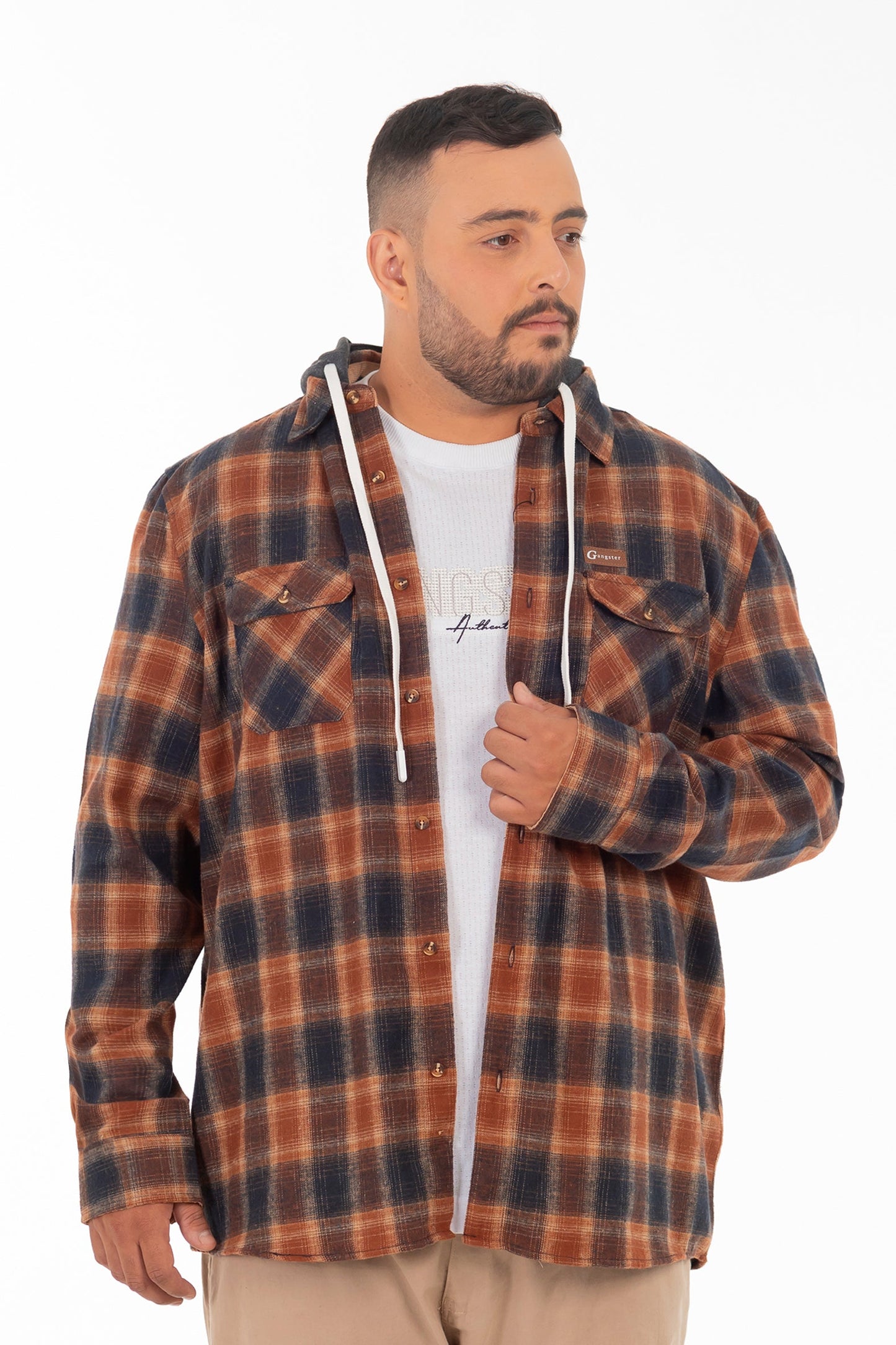 Plus Camisa Ml Franela Grizzly Cafe Gangster