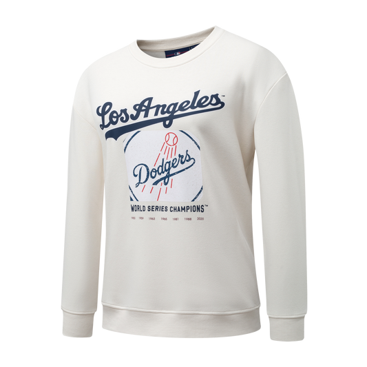 Poleron Crew MLB Dodgers Front Wordmark Print Loose Fit Beige