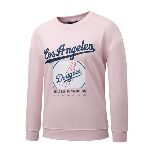 Poleron Crew MLB Dodgers Front Wordmark Print Loose Fit Rosa