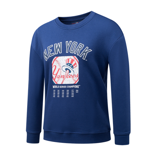 Poleron Crew MLB Yankees Front Wordmark Print Loose Fit Azul