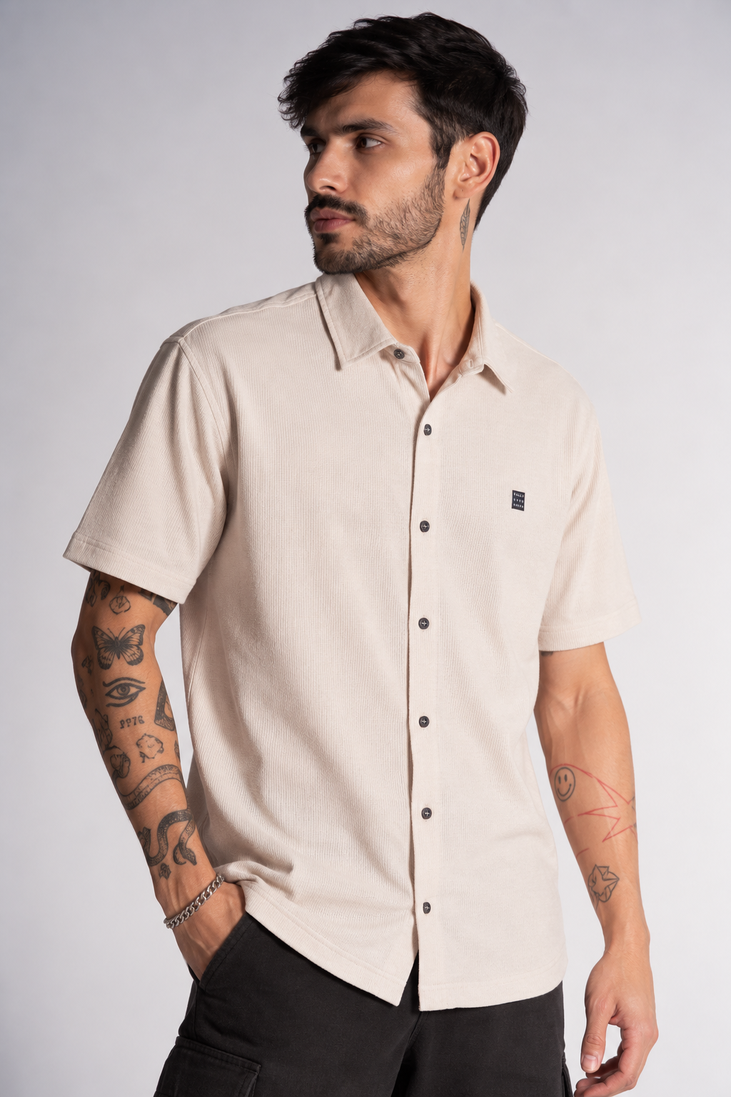 Plus Camisa Camisa Textura Berri Beige