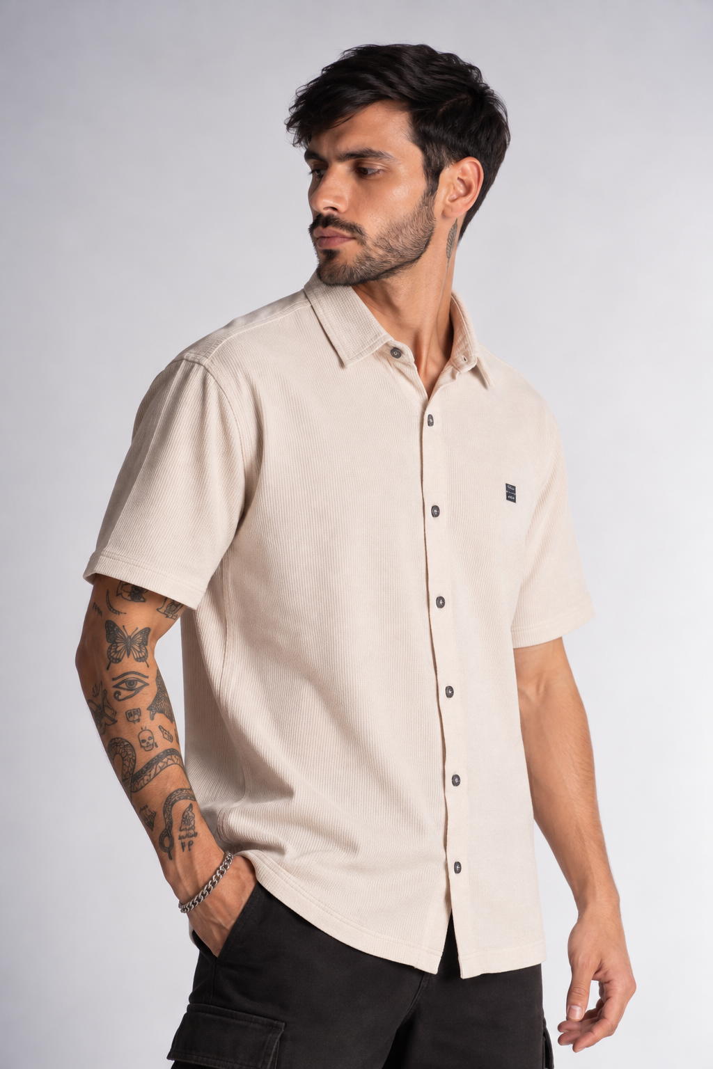 Plus Camisa Camisa Textura Berri Beige