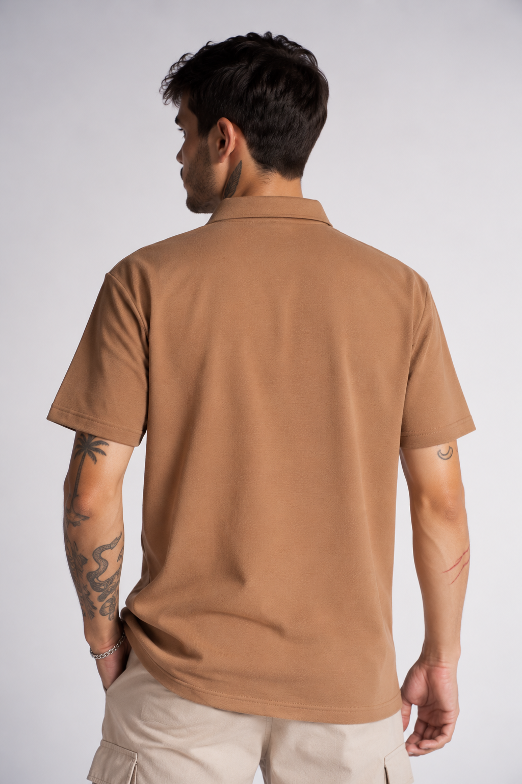 Plus Camisa Camisa Textura Mont Café