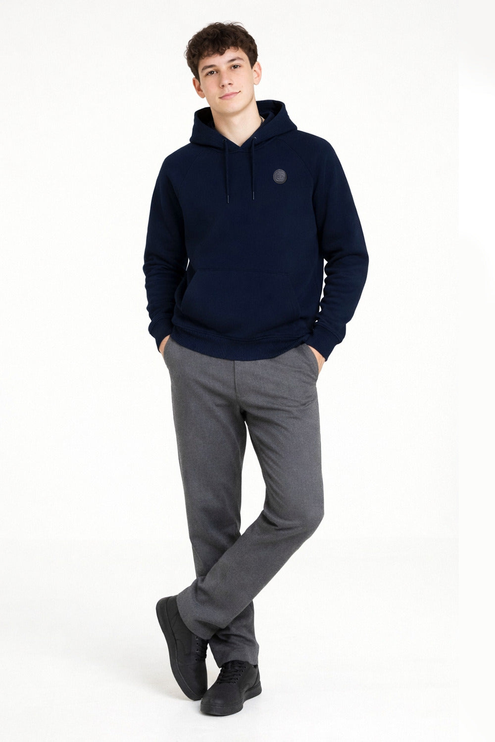 Polerón Hoodie Fleece Base Azul Marino
