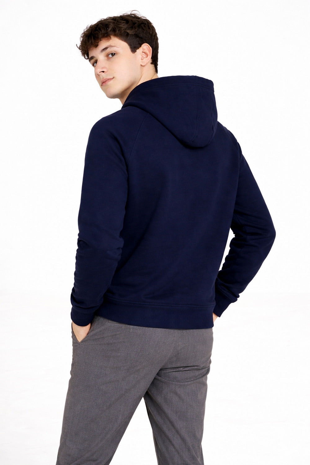 Polerón Hoodie Fleece Base Azul Marino