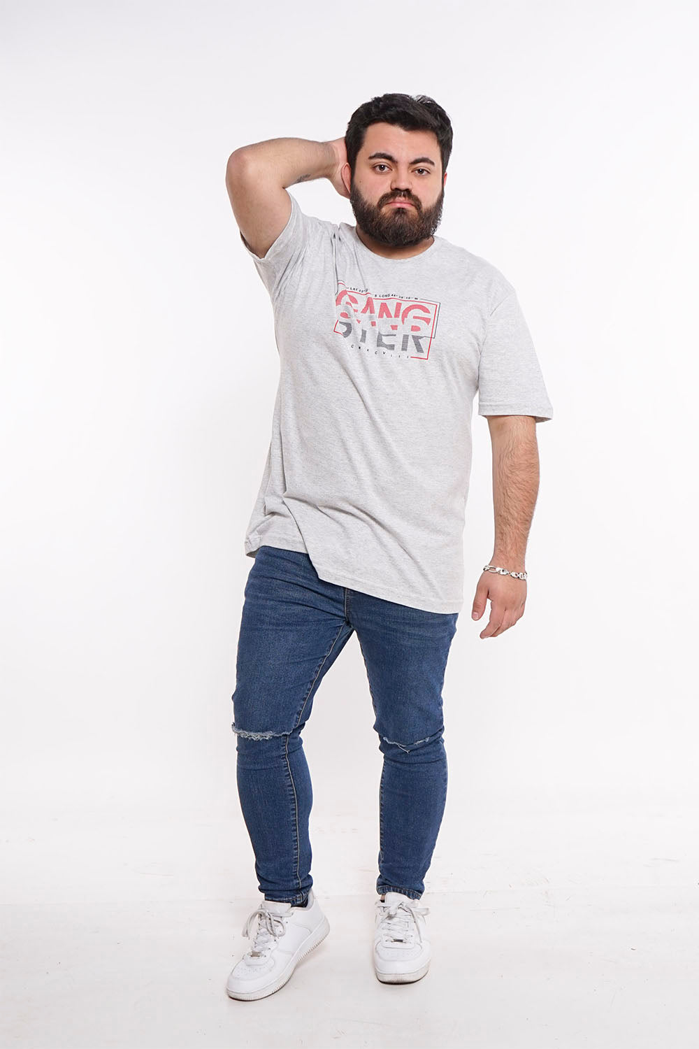 Plus Polera Mc Básica Luxe Gris Gangster